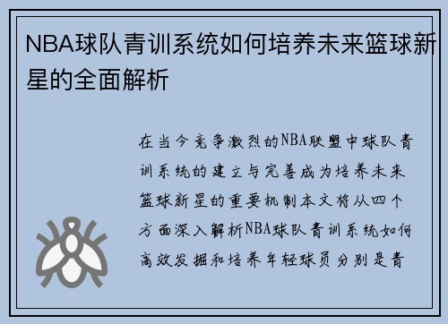 NBA球队青训系统如何培养未来篮球新星的全面解析
