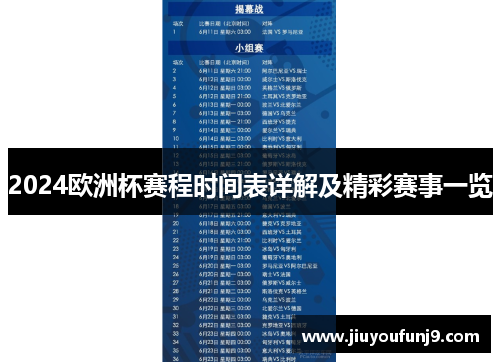 2024欧洲杯赛程时间表详解及精彩赛事一览
